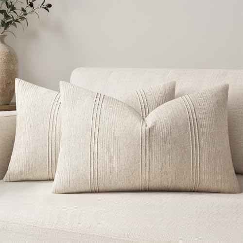 MIULEE Lumbar Striped Throw Pillow Covers 12x20 Beige 2 Pack by MIULEE