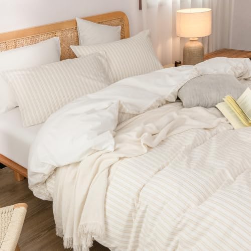 BESTOUCH Striped Duvet Cover Set 100% Washed Cotton, Oversized Full - Image 2