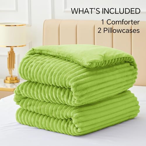 BEDELITE Fleece Queen Comforter Set, Fluffy Bed Set, Dark Citron - Image 6