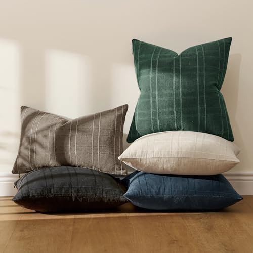 MIULEE Linen Plaid Pillow Covers Christmas Decorative 20x20 Dark Green - Image 7