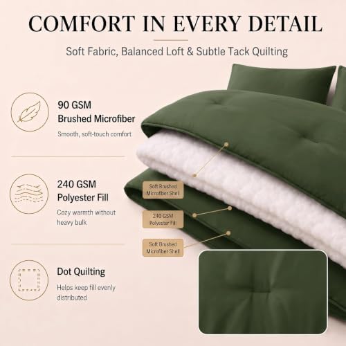 CozyLux Queen Comforter Set Olive Green, 7 Pieces Bed in a Bag - Image 3