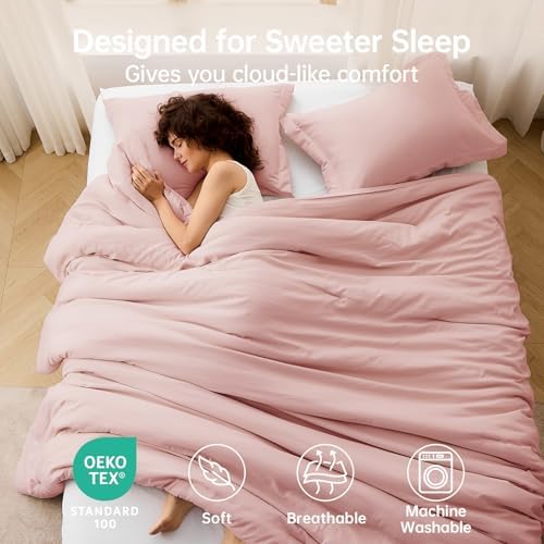 MUXHOMO Cal King Comforter Set, 3-Piece All-Season Bedding, Rose Gold - Image 2
