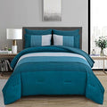 Teal Comforter Set Queen, 7 Piece Blue Striped Bedding Set by Anibedding