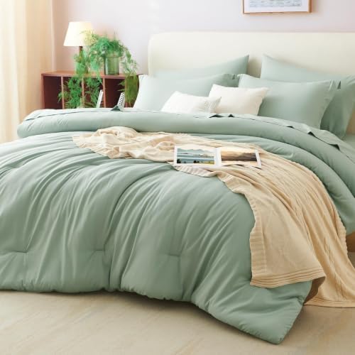 CozyLux Full Size Comforter Set Sage Green, 7 Pieces Bed in a Bag by CozyLux