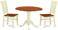 East West Furniture DLWE3-BMK-W 3 Piece Dining Set Contains a Round Dining Room Table with Dropleaf and 2 Wood Seat Chairs, 42x42 Inch, Buttermilk & Cherry