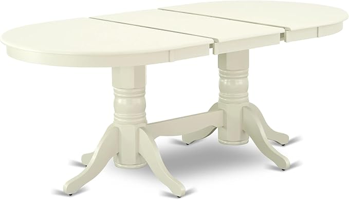 East West Furniture VAAS5-LWH-43 5 Piece Kitchen Table Set contain A Wooden Table and 4 Willow Green Polyester Fabric Mid Century Chairs, Linen White