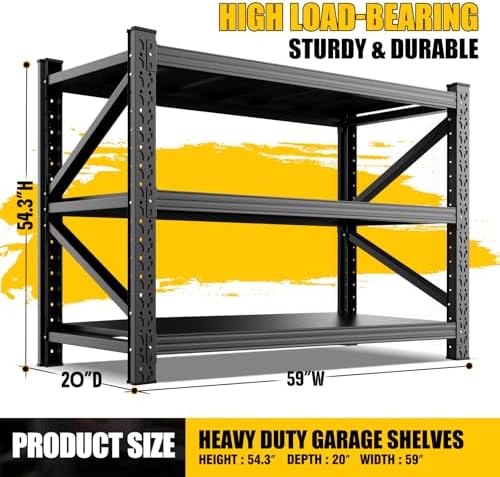 3-Pack 59" W Garage Shelving 4000LBS Heavy Duty Storage Shelves 3 Tier Metal - Image 3