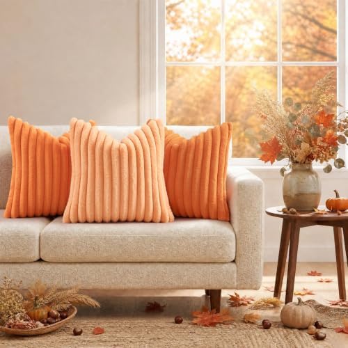decorUhome Fall Faux Fur Throw Pillow Covers 20x20 Set of 2 Pumpkin Orange - Image 5