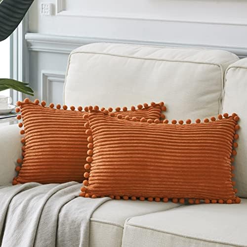 Fancy Homi 2 Pack Rust Lumbar Decorative Throw Pillow Covers 12x24 Inch by Fancy+Homi