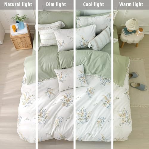 Off White & Sage Airy Botanical Cotton Comforter Set King Size 3PC - Image 6