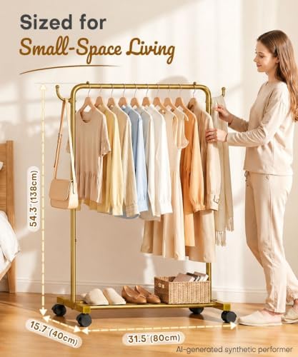 Homde Portable Clothes Rack for Bedroom: 4 Lockable Wheel Move Room-to-Room - Image 3