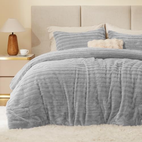 BEDELITE Faux Fur Twin/Twin XL Comforter Set, Fluffy Bed Set, Light Grey by BEDELITE