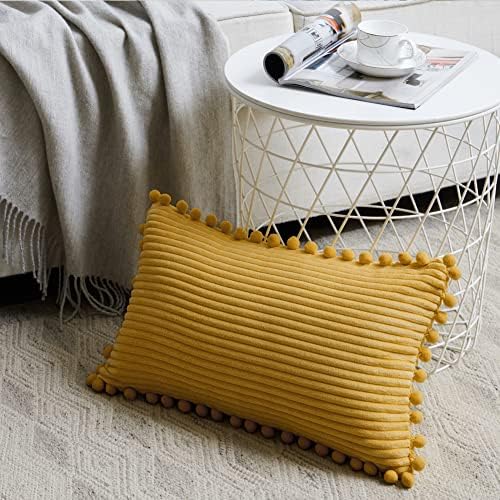 Fancy Homi 2 Pack Mustard Yellow Lumbar Decorative Throw Pillow Covers 14x24 - Image 2