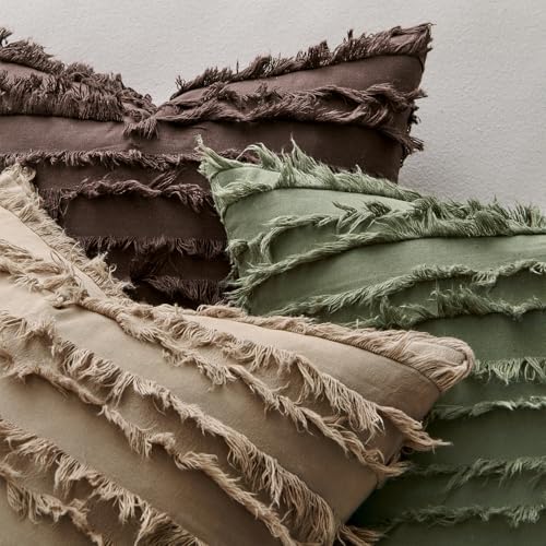 MIULEE Boho Linen Striped Throw Pillow Covers 20x20, Dark Olive Green - Image 2