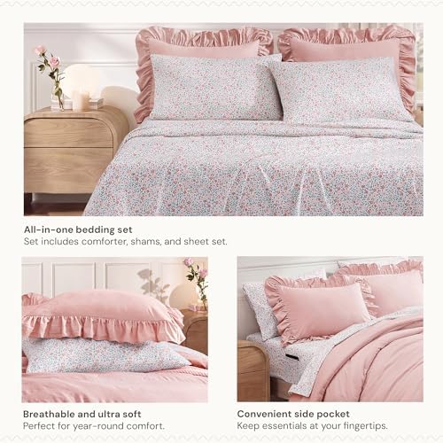 BLOOMHAVEN Full Size Comforter Sets-7 Pieces Ruffle Bedding Floral Sheet - Image 3