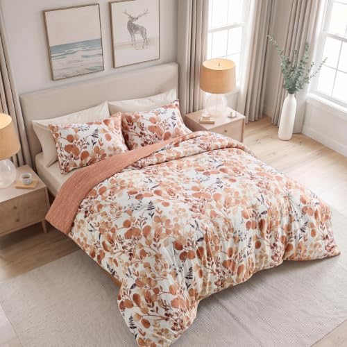 Lightweight Seersucker Botanical Comforter Set Queen Size, 3 Pieces Reversible by REGENCYHEIGHTS