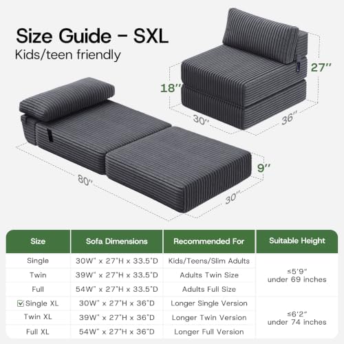 Folding Sofa Bed Convertible 4 in 1 Sleeper Chair Gray Single XL - Image 2
