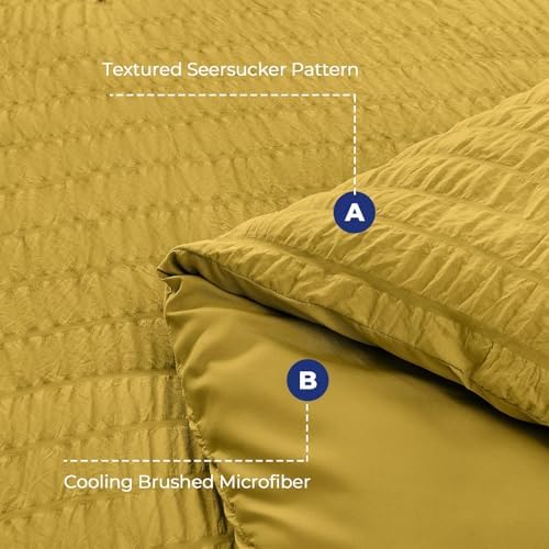 Twin Comforter Set 5PCS Bed in a Bag, Seersucker Bedding Set Mustard Yellow - Image 4