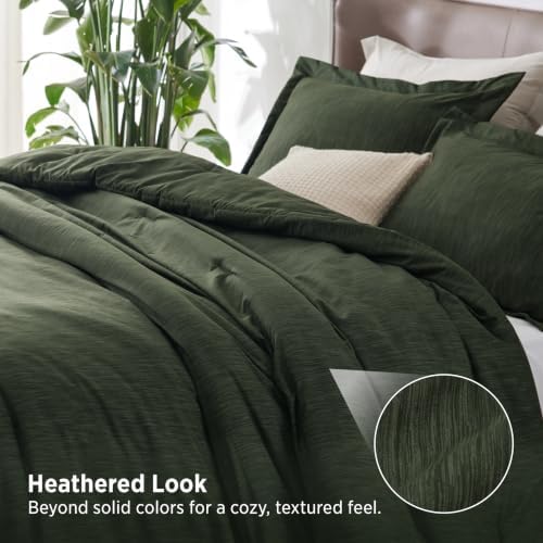 Bedsure Olive Green King Size Comforter Set, Cationic Dyed Bed Set 3 Pcs - Image 3