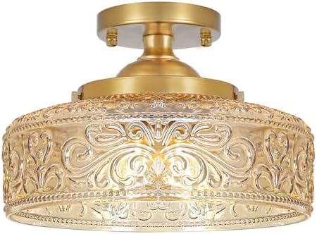 Gold Semi Flush Mount Ceiling Light, 3-Light Close to Ceiling Light by Daunton