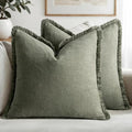 MIULEE Linen Fringe Decorative Throw Pillow Covers Light Olive Green 18x18 by MIULEE