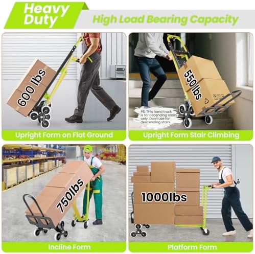 1000LBS Heavy Duty Aluminum Stair Climbing Dolly, 3 in 1 Convertible Hand Truck - Image 2