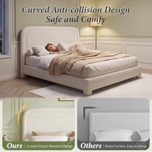 WEUP Queen Size Platform Bed Frame, Boucle Upholstered Bed - Image 6