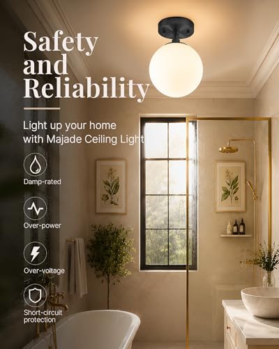 Majade Semi Flush Mount Ceiling Light 8" Globe Black Modern Light Fixture - Image 6