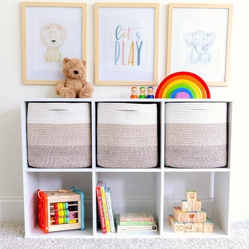NaturalCozy 13 Inch Cube Storage Bins Cotton Rope Woven Baskets - Image 3