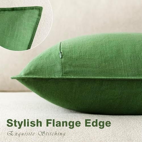 Foindtower Linen Solid Decorative Throw Pillow Covers 18x18 Forest Green - Image 3
