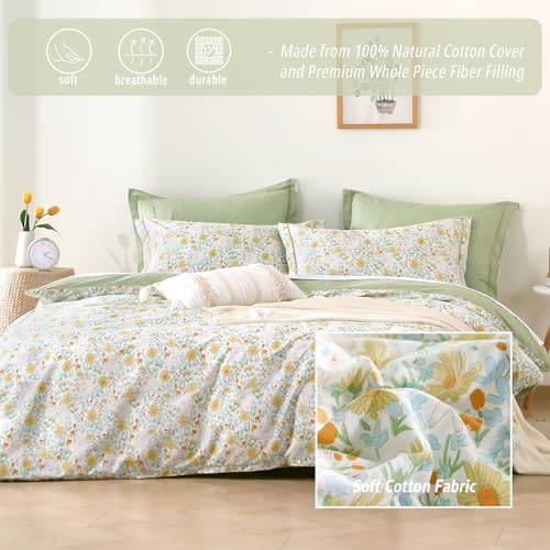 Sage Whimsical Wildflower Botanical Cotton Comforter King Size 3PC - Image 2