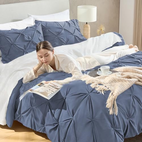 Andency Full Pinch Pleat Dark Blue Comforter Set 3 Piece Bedding - Image 2