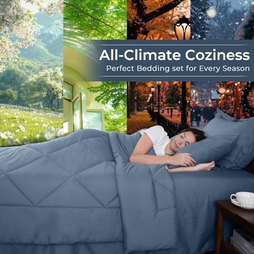 HEVUMYI 7-Piece Queen Comforter Set, Dusty Blue Bed in a Bag - Image 3