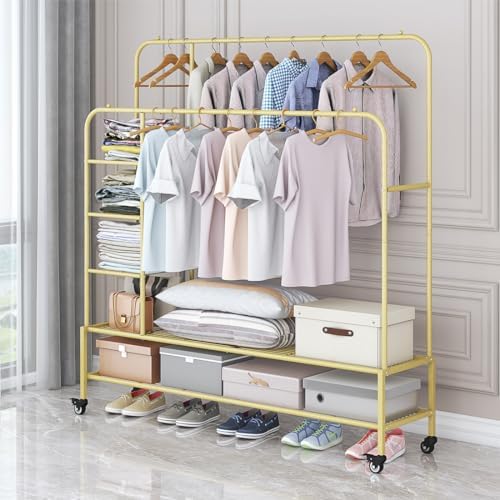 SUOERNUO Clothes Rack with Lockable Wheels Double Rods Metal Garment Racks - Image 3