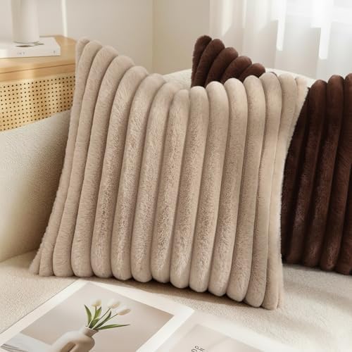 decorUhome Fall Faux Fur Throw Pillow Covers 22x22 Set of 2 Dark Brown - Image 6