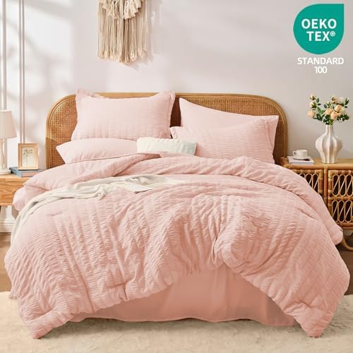 Queen Comforter Set with Sheets, 7 Pieces Bed in a Bag, Blush Pink - Image 5