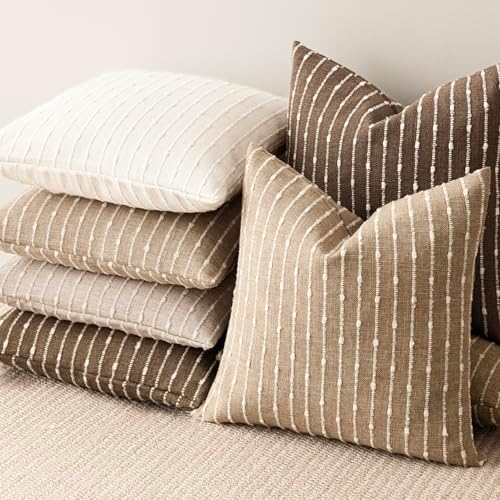 Foindtower Boho Striped Boucle Lumbar Throw Pillow Covers 12x20 Inch Brown - Image 7