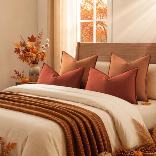 decorUhome Fall Light Rust Linen Throw Pillow Covers 16x16 Set of 2 - Image 6