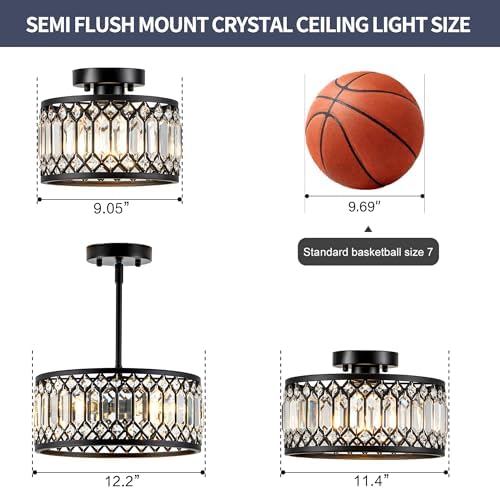 Crystal Black Ceiling Light, Modern Semi Flush Mount Ceiling Light Fixture - Image 7