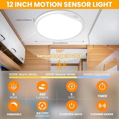 12 Inch Rechargeable Motion Sensor LED Ceiling Light - Image 2