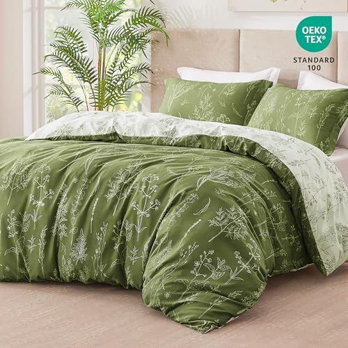 Love's cabin Floral Comforter Set Cute Bedding Queen Reversible Olive Green - Image 4