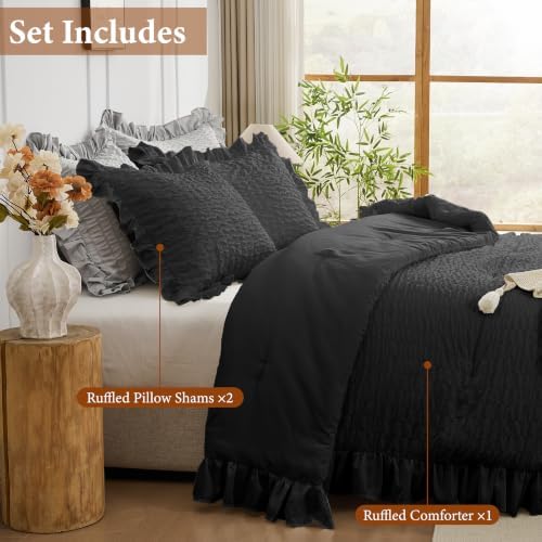 JOLLYVOGUE Black King Comforter Set, 3 Pieces Seersucker Comforters King Size - Image 5