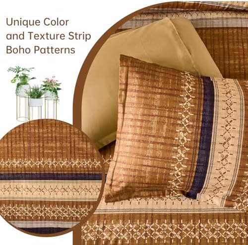Dintszyayue Boho King Comforter Size Set, 8 Pieces Striped Texture Gold Purple - Image 7