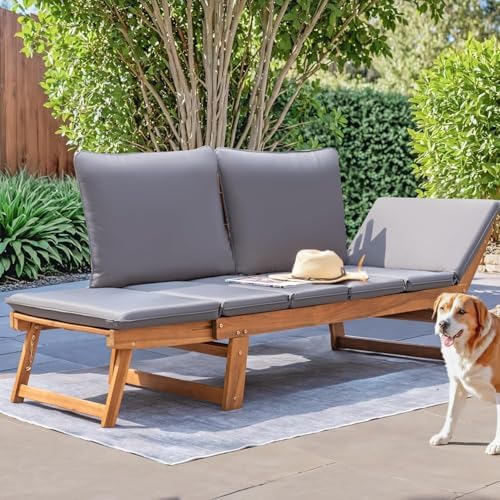 Devoko Outdoor Couch Acacia Wood Outdoor Sofa Balcony Furniture - Image 5