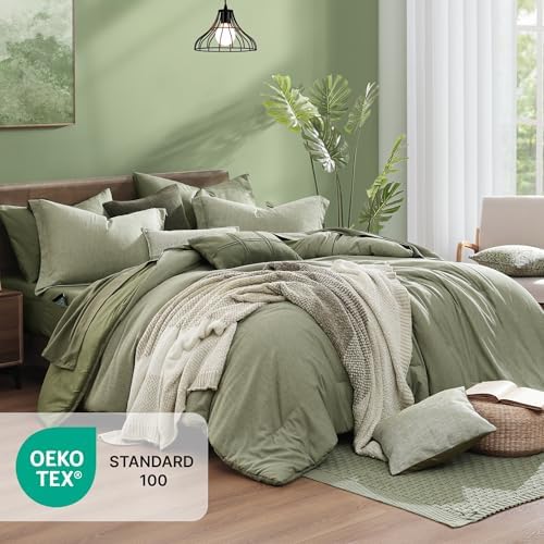 Monbix Oversized Queen Comforter Set Sage Green 7 Pieces Bed in a Bag - Image 5