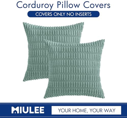 MIULEE Corduroy Decorative Throw Pillow Covers 20x20 Teal Green Pack of 2 - Image 6