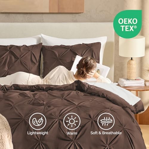 Andency Full Pinch Pleat Brown Comforter Set 3 Piece Bedding - Image 3