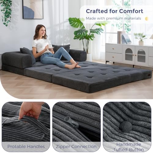 MAXYOYO 63" Convertible Sofa Bed, Boneless Futon Couch Floor Sofa - Image 5