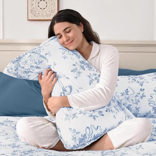 Andency Floral Comforter Full Set, 7 Pieces Blue Rose Flower Bedding Set - Image 2
