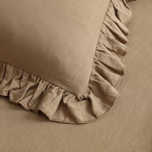 Foindtower Linen Fringe Ruffle Throw Pillow Covers 18×18 Inch Light Brown - Image 2